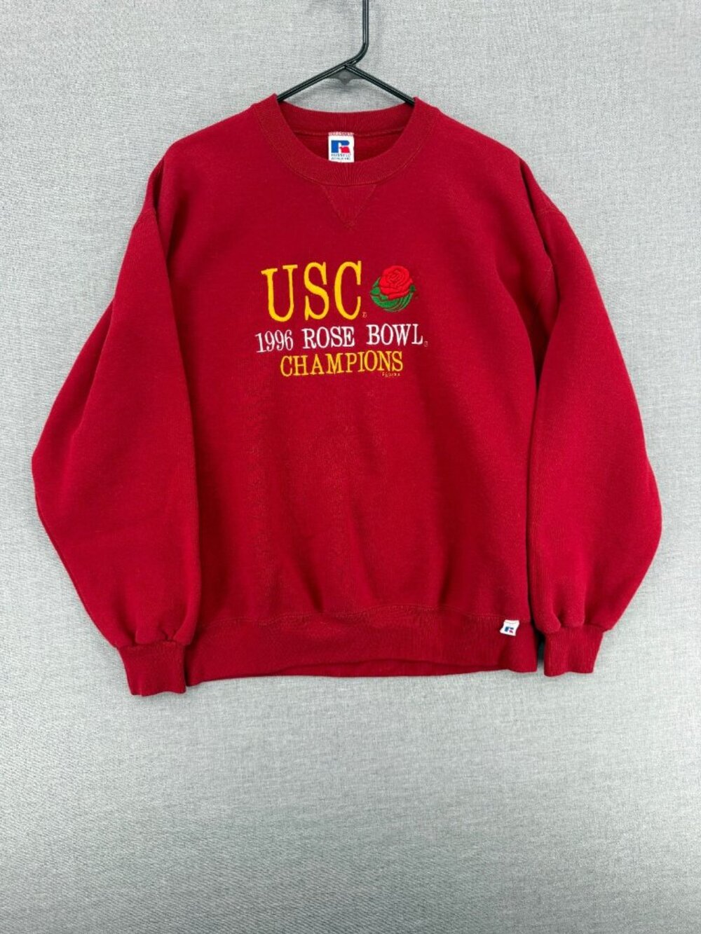 Vtg USC Trojans Football 1996 Rose Bowl Champions Sweater Men L Red Crewneck Y2K